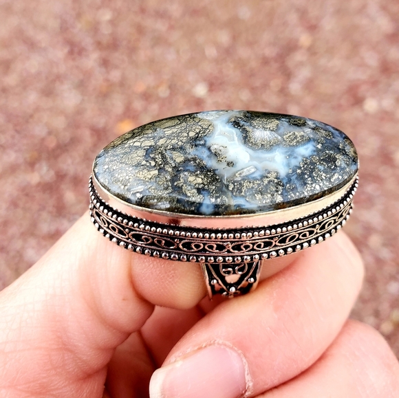 New Huge Pyrite Agate 925 Silver Statement Ring. - Picture 11 of 16